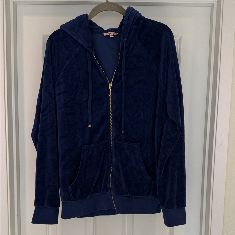 Juicy Couture Velvet Like Navy Blue Zip-Up Hoodie